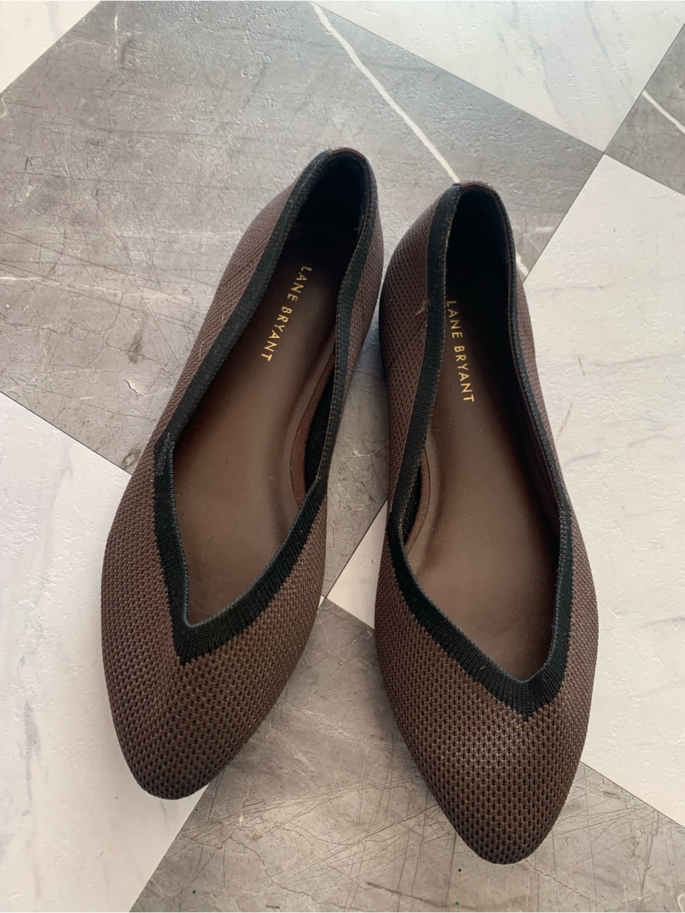 Lane Bryant Brown Pointed Knit Ballet Flats